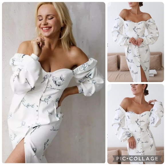 One By One Dress Button Front Balloon Blouson Corset Demi Balconette Script Sz L - Picture 2 of 15